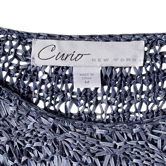 Curio New York Open Weave Long Sleeve Sweater Size M Blue Gray Asymmetrical Boho - Picture 4 of 8
